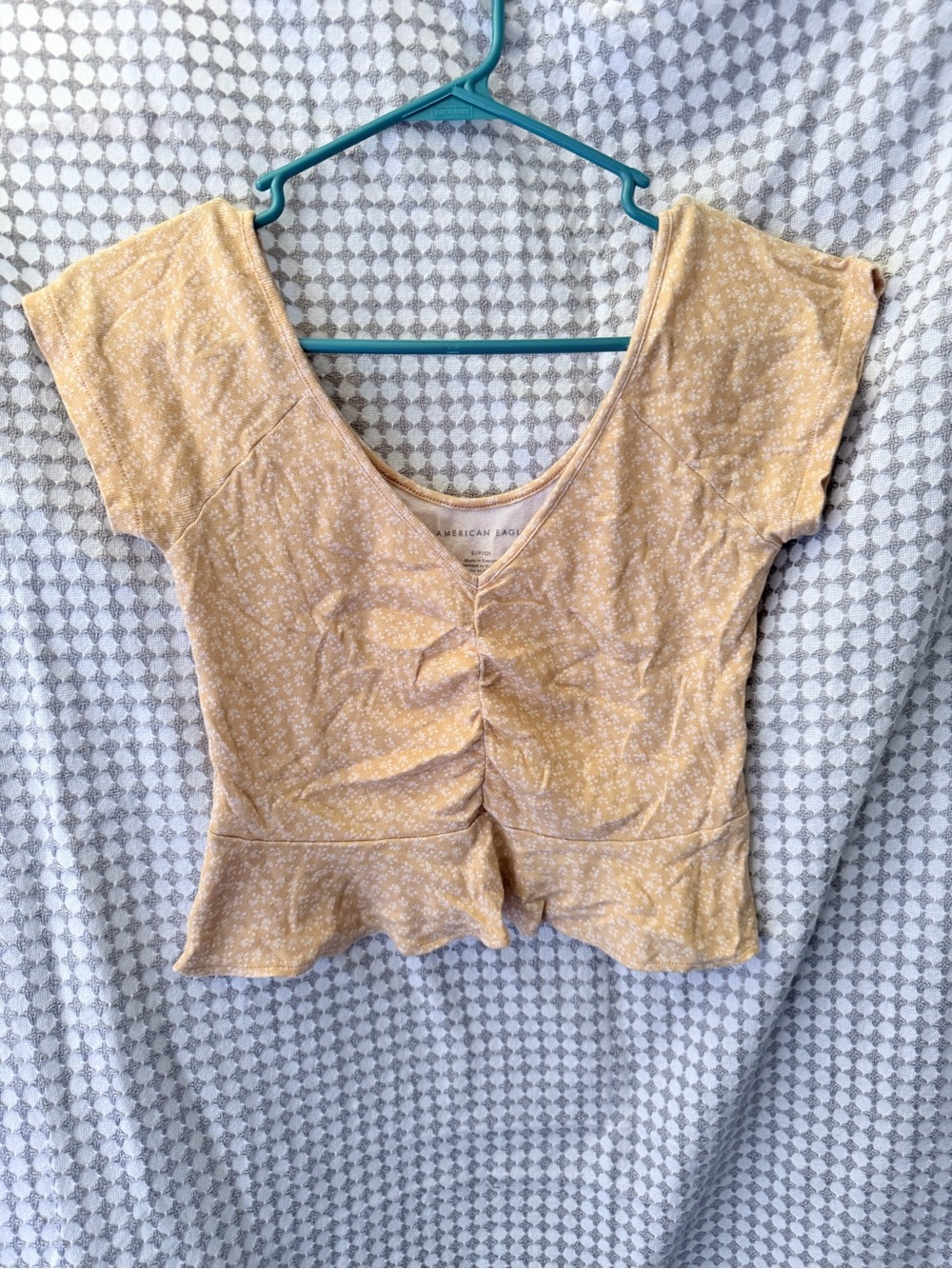 American Eagle Outfitters Yellow Floral Ruched Peplum Crop Top